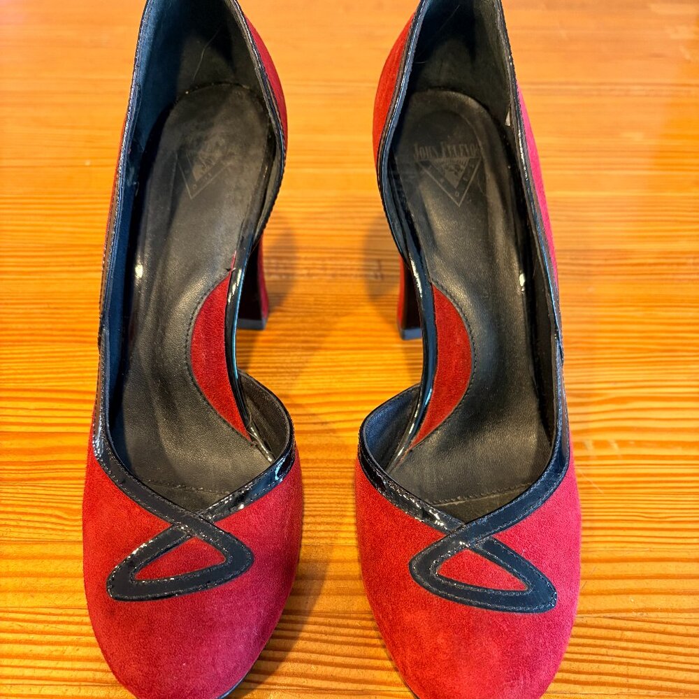 Red Fluevog Heels with Black Trim Size 9